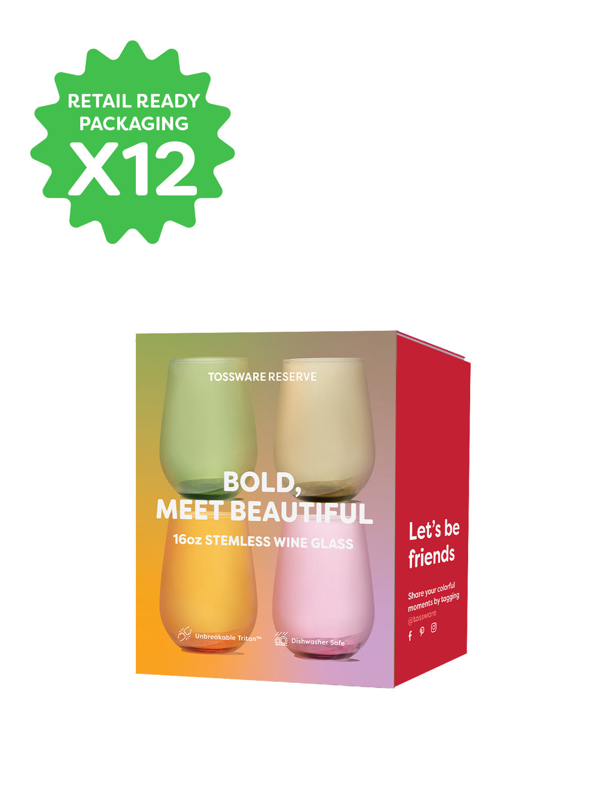 RESERVE 16oz Stemless Wine Color Series Tritan™ Copolyester Glass Mixed Set - Bulk-6