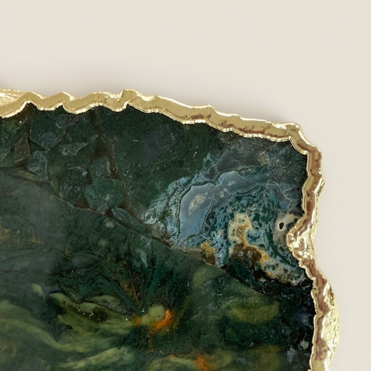 Green Agate Serving Tray With Brass Handles