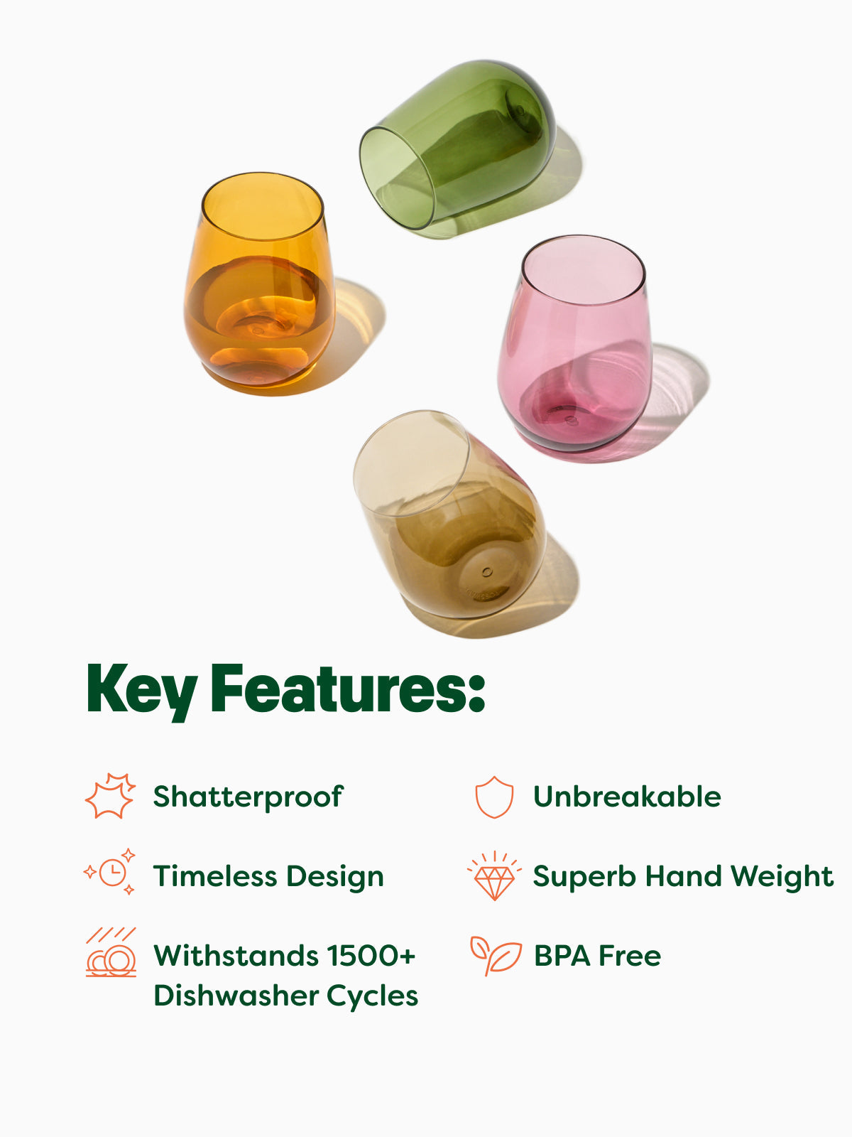 RESERVE 16oz Stemless Wine Color Series Tritan™ Copolyester Glass Mixed Set - Bulk-3