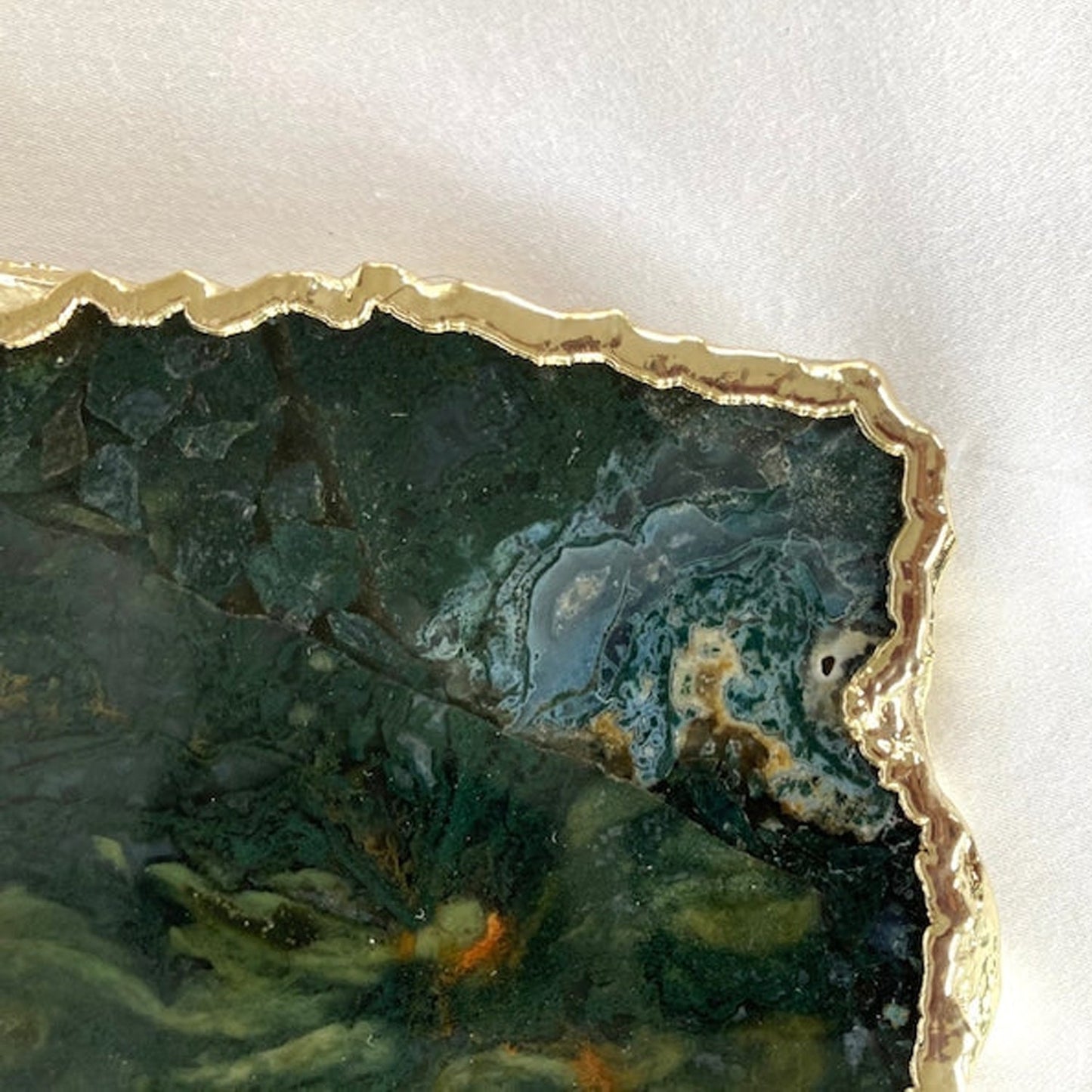 Large Green Agate Serving Tray With Brass Handles/Personalised Momentos/Sign Boards 10"x15"-1