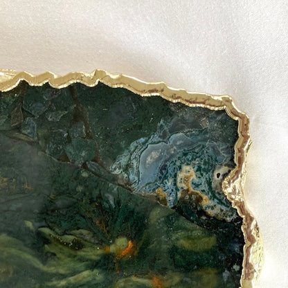 Large Green Agate Serving Tray With Brass Handles/Personalised Momentos/Sign Boards 10"x15"-1