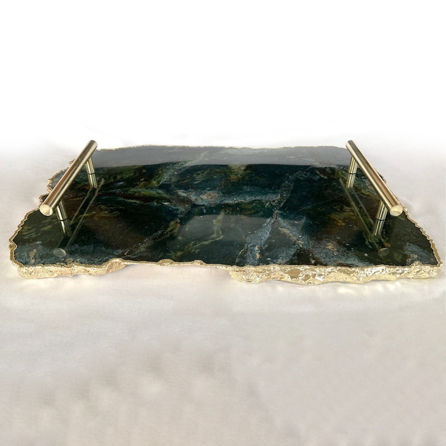 Large Green Agate Serving Tray With Brass Handles/Personalised Momentos/Sign Boards 10"x15"-2