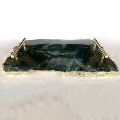Large Green Agate Serving Tray With Brass Handles/Personalised Momentos/Sign Boards 10"x15"-2