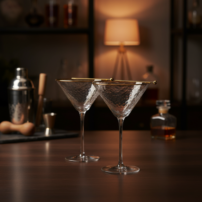 Hammered Cocktail Glasses with Pick - Set of 2