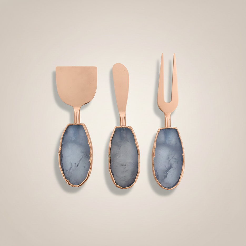 Agate Clear Quartz Cheese Knife Set - Set of Three