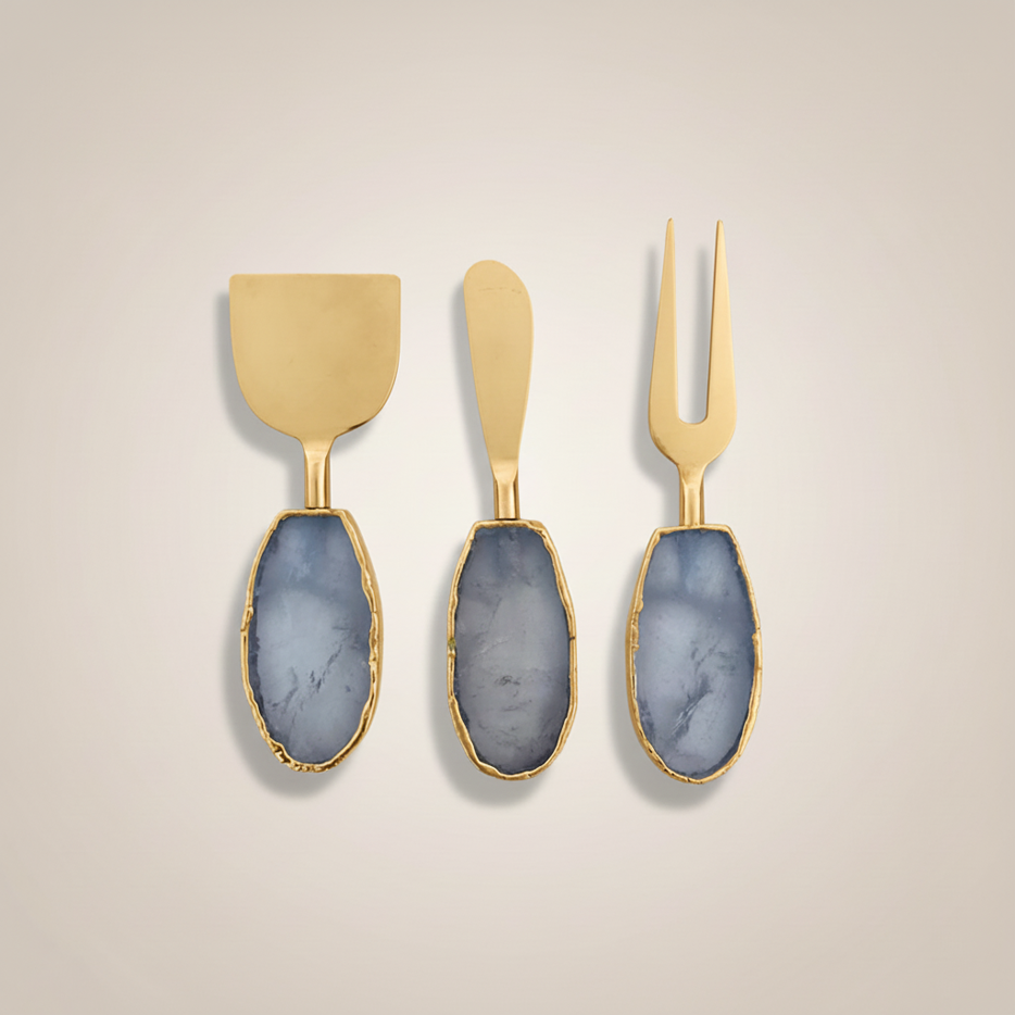 Agate Clear Quartz Cheese Knife Set - Set of Three