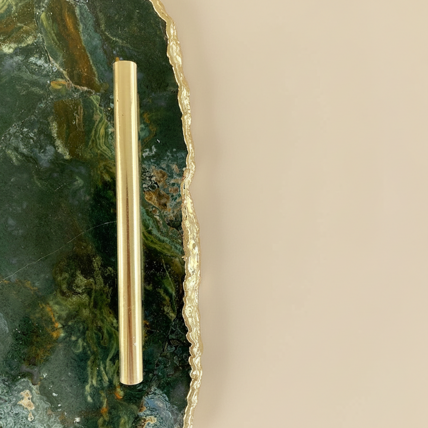 Green Agate Serving Tray With Brass Handles