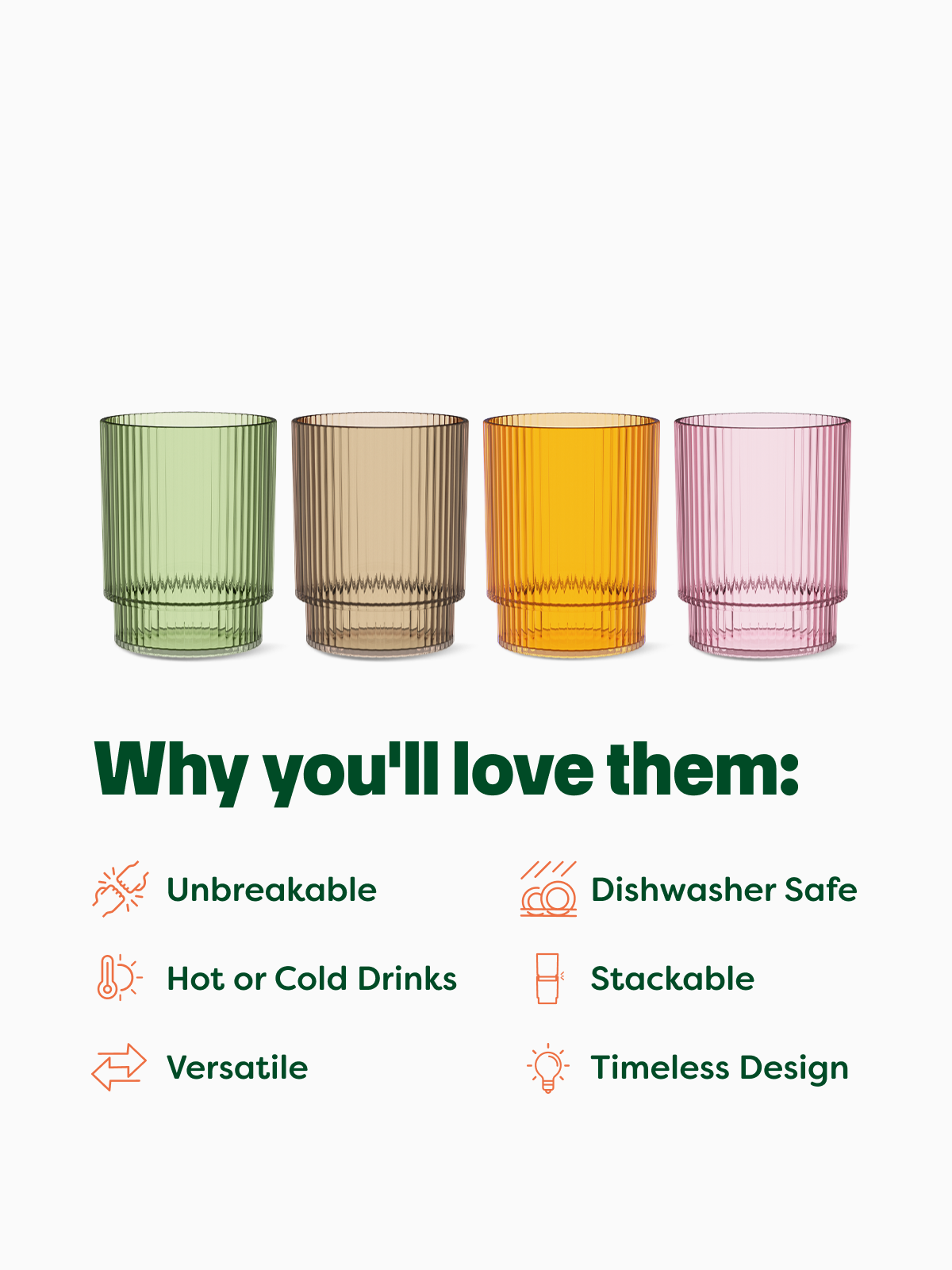 RESERVE 12oz Fluted Tumbler - Mixed Color Set-4