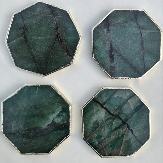 Sage Green Agate Octagon Coasters Set - Set of 4