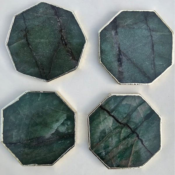 Sage Green Agate Octagon Coasters Set - Set of 4