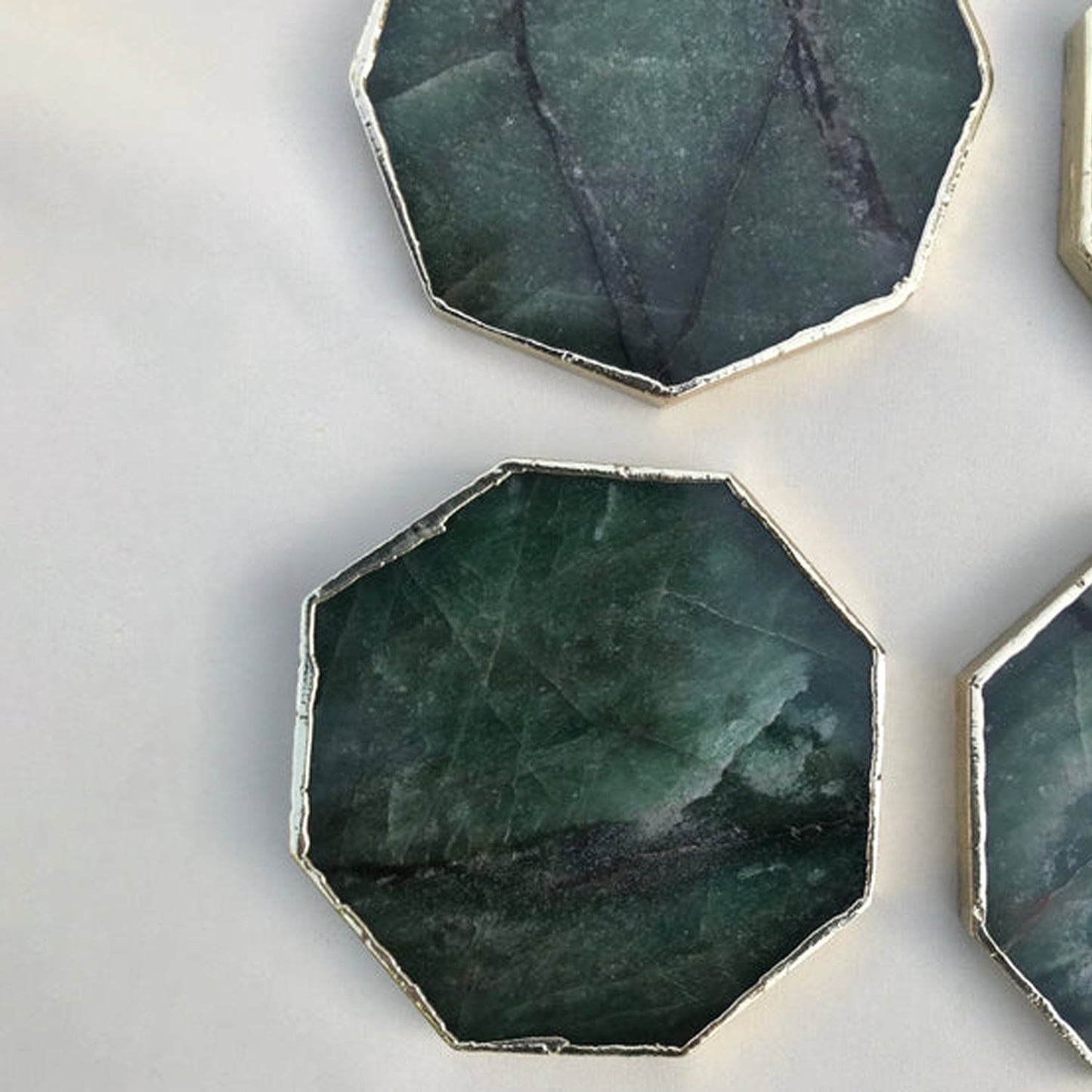 Sage Green Agate Octagon Coasters Set - Set of 4