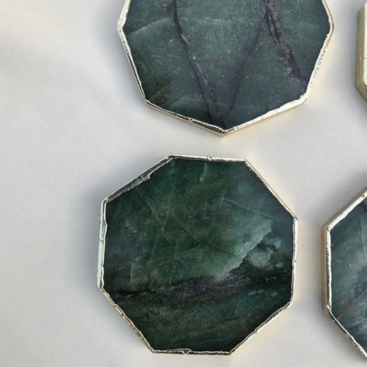 Sage Green Agate Octagon Coasters Set - Set of 4
