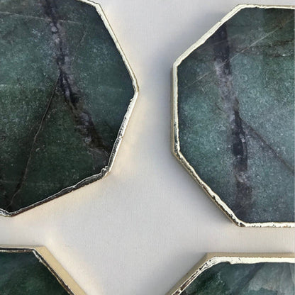 Sage Green Agate Octagon Coasters Set - Set of 4