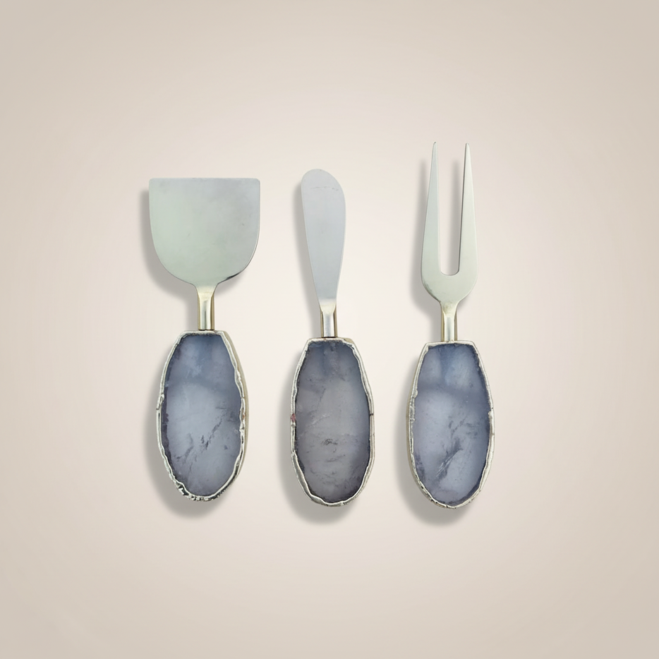 Agate Clear Quartz Cheese Knife Set - Set of Three