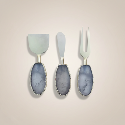 Agate Clear Quartz Cheese Knife Set - Set of Three