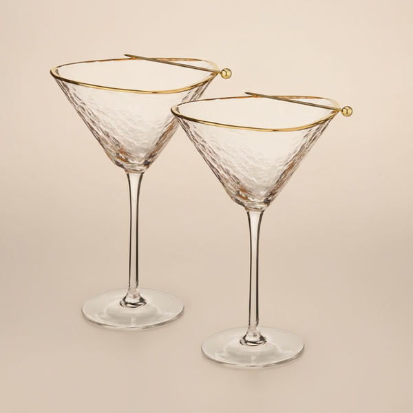 Hammered Cocktail Glasses with Pick - Set of 2