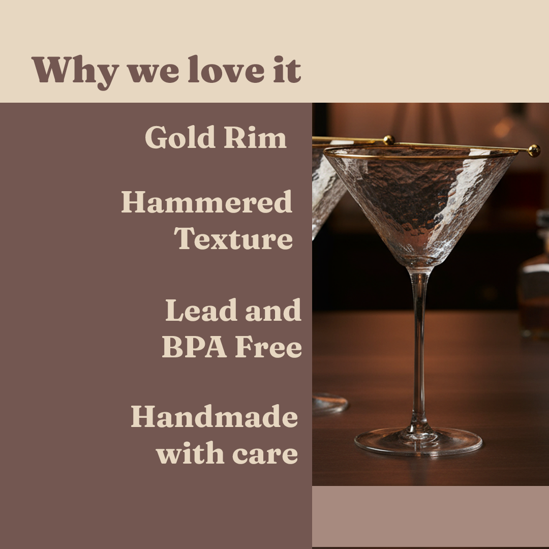 Hammered Cocktail Glasses with Pick - Set of 2